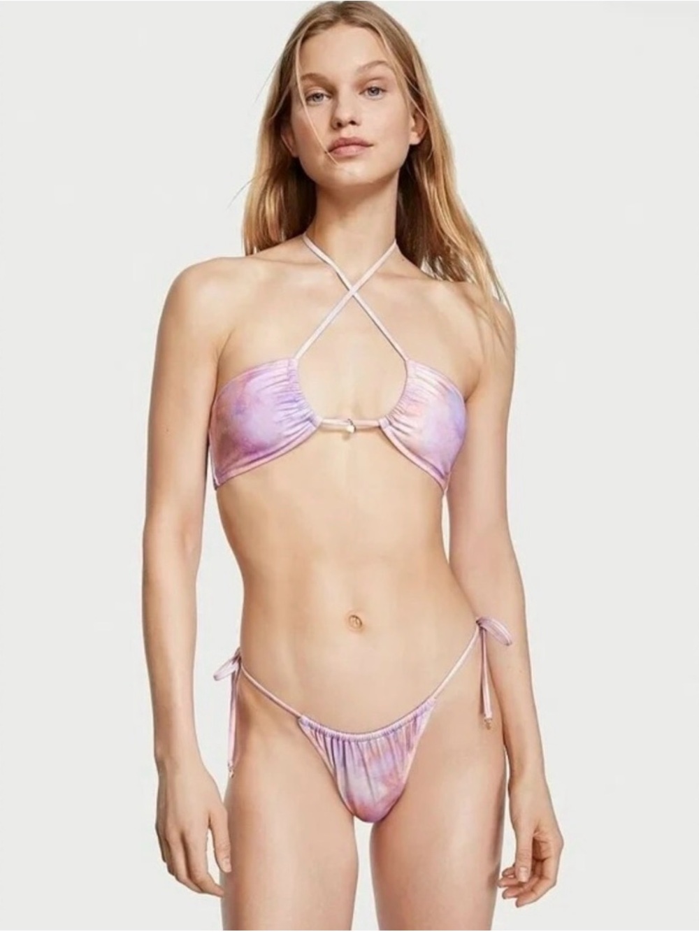 Victoria's Secret Lilac Pink Tie-Dye Crisscross Bikini Set size S